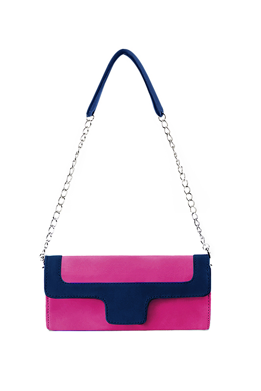 Fuschia pink and navy blue women's dress clutch, for weddings, ceremonies, cocktails and parties. Top view - Florence KOOIJMAN